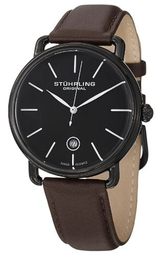 Stuhrling 768 03 Men's Classic Ascot Agent Stainless Steel & Brown Leather Watch