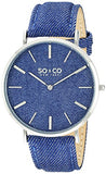 SO&CO New York Unisex 5103.2 SoHo Quartz Blue Denim Covered Genuine Leather Strap Watch