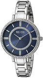 SO&CO New York Women's 5066.2 SoHo Quartz Crystal Accent Blue Dial Stainless Steel Link Bracelet Watch