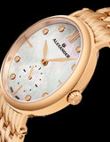 Alexander Monarch Roxana White Mother of Pearl Large Face Stainless Steel Plated Rose Gold Watch For Women - Swiss Quartz Elegant Ladies Fashion Designer Dress Watch A201B-03