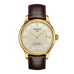Tissot Men's Le Locle 316L Stainless Steel case with Yellow Gold PVD Coating Swiss Automatic Watch with Leather Strap, Brown, 19 (Model: T0064073626600)