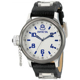 NEW Invicta 10471 Men's Russian Diver Silver and Blue Dial Black Leather Watch