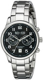 SO&CO New York Men's 5031.2 Monticello Quartz Black Dial GMT Date Stainless Steel Link Bracelet Watch