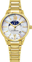Alexander Monarch Vassilis Moon Phase Date White Mother of Pearl 35 MM Large Face Stainless Steel Yellow Gold Watch For Women - Swiss Quartz Elegant Ladies Fashion Designer Dress Watch A204B-05