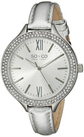 SO&CO New York Women's 5089.1 SoHo Quartz Crystal Accent Silver Leather Band Watch