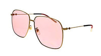 Gucci 0394S Women's Rectangular Metal Sunglasses 004 (Gold) Pink 61 mm