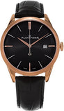 Alexander Heroic Sophisticate Wrist Watch For Men - Black Leather Analog Swiss Watch - Stainless Steel Plated Rose Gold Watch - Black Dial Date Mens Designer Watch A911-05