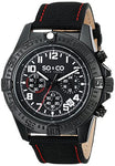 SO&CO New York Men's 5016.2 Yacht Club Quartz Chronograph Date Black Dial Nylon-Covered Leather Strap Watch