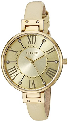 SO&CO New York Women's 5091.1 SoHo Champagne Leather Strap Watch