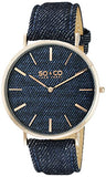 SO&CO New York Unisex 5103.5 SoHo Quartz Blue Denim Covered Genuine Leather Strap Watch
