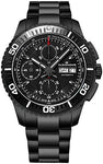 Alexander Vanquish Olyn Mens All Black Stainless Steel Watch Day Date Tachymeter Chronograph - Screw Down Crown Swiss Made Analog Automatic Diver Watch A420-02 - Alexander Automatic Watches For Men