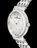 Alexander Monarch Roxana White Mother of Pearl Large Face Watch For Women - Swiss Quartz Stainless Steel Silver Band Elegant Ladies Fashion Designer Dress Watch A201B-01