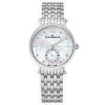 Alexander Monarch Roxana White Mother of Pearl Large Face Watch For Women - Swiss Quartz Stainless Steel Silver Band Elegant Ladies Fashion Designer Dress Watch A201B-01