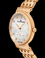 Alexander Monarch Roxana White Mother of Pearl Large Face Stainless Steel Plated Rose Gold Watch For Women - Swiss Quartz Elegant Ladies Fashion Designer Dress Watch A201B-03