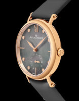 Alexander Monarch Roxana Black Mother of Pearl Large Face Stainless Steel Plated Rose Gold Watch For Women - Swiss Quartz Gray Satin Leather Band Elegant Ladies Dress Watch A201-04