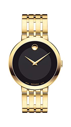 Movado Men's Esperanza Yellow Gold Watch with a Concave Dot Museum Dial, Gold/Black (Model 607059)