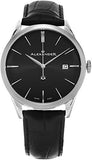 Alexander Heroic Sophisticate Wrist Watch For Men - Black Leather Stainless Steel Analog Swiss Watch - Black Dial Date Mens Designer Watch A911-01