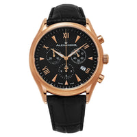 Alexander Heroic Pella Wrist Watch For Men - Black Leather Analog Swiss Watch - Stainless Steel Plated Rose Gold Watch - Black Dial Mens Chronograph Watch - Mens Designer Watch A021-03