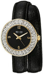 SO&CO New York Women's 5070.1 SoHo Crystal Accent 23K Gold-Tone Case Luminous Hands With Black Wraparound Leather Band