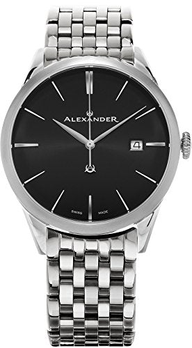 Alexander Heroic Sophisticate Wrist Watch For Men - Black Dial Date Analog Swiss Watch - Stainless Steel Bracelet Watch - Mens Designer Watch A911B-03