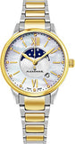Alexander Monarch Vassilis Moon Phase Date White Mother of Pearl 35 MM Face Stainless Steel Yellow Gold Watch For Women - Swiss Quartz Elegant Two Tone Ladies Fashion Designer Dress Watch A204B-04