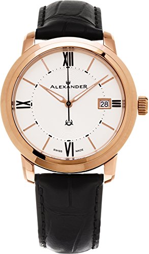 Alexander Heroic Macedon Wrist Watch For Women - Silver White Dial Date Analog Swiss Watch - Stainless Steel Plated Rose Gold Watch - Womens Designer Watch A111-06