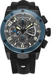 Alexander Vanquish Nikos Mens Blue PVD Stainless Steel Bezel Day Date Black Face Black Rubber Band Swiss Automatic Chronograph Watch A422-03