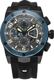 Alexander Vanquish Nikos Mens Blue PVD Stainless Steel Bezel Day Date Black Face Black Rubber Band Swiss Automatic Chronograph Watch A422-03