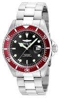 Invicta Men's 22020 Pro Diver Stainless Steel Date 200M W/R Black Dial Red Bezel