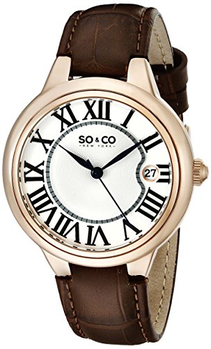 SO&CO New York Women's 5052L.2 Madison Quartz Date Brown Leather Strap Watch