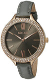 SO&CO New York Women's 5089.3 SoHo Quartz Crystal Accent Grey Leather Band Watch