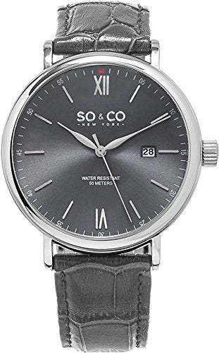 SO & CO New York Men's 5266L.2 Grey Leather Watch