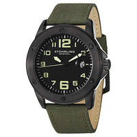 Mens Swiss Quartz, Black IP Case with Green Canvas Strap and Gray Dial