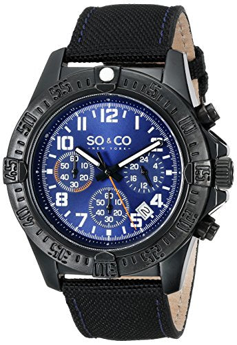 SO&CO New York Men's 5016.3 Yacht Club Quartz Chronograph Date Blue Dial Nylon-Covered Leather Strap Watch