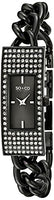 SO&CO New York Women's 5058.2 Madison Quartz Crystal Filled Bezel Black Slim Stainless Steel Chain Link Bracelet Watch