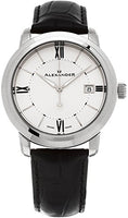 Alexander Heroic Macedon Wrist Watch For Women - Black Leather Stainless Steel Analog Swiss Watch - Silver White Dial Date Womens Designer Watch A111-02