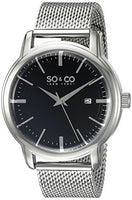 SO&CO New York Men's 5207.2 Madison Quartz Black Dial Date Stainless Steel Mesh Bracelet Watch