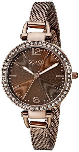 SO&CO New York Women's 5061M.4 SoHo Quartz Crystal Accent Luminous Hands Brown Mesh Bracelet Watch