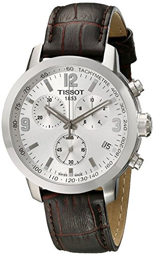 Tissot Men's TIST0554171603700 PRC 200 Chronograph Stainless Steel Watch with Brown Leather Band