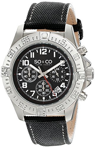SO&CO New York Men's 5016.1 Yacht Timer Quartz Chronograph Date Black Leather Strap Watch