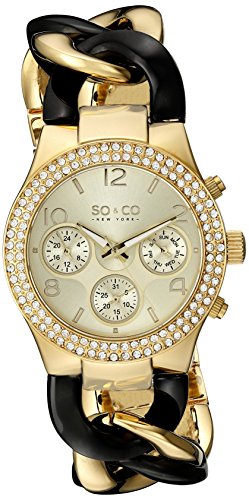 SO&CO New York Women's 5013A.4 SoHo Quartz Crystal Accent Multifunction Luminous Hands Stainless Steel Two-Tone Chain Link Bracelet Watch