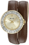 SO&CO New York Women's 5070.2 SoHo Quartz Crystal Accent Brown Wrap Around Leather Strap Watch