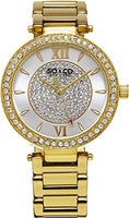 Women Crystal Filled Quartz Watch, Gold Tone Case on Gold Tone Link Bracelet, Ivory Outer Dial with Crystal Filled Inner Dial, Gold Tone Accents