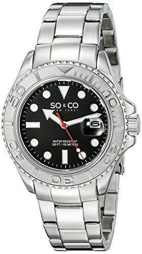 SO&CO New York Men's 5053.3 Yacht Club Quartz Date Luminous Stainless Steel Link Bracelet Watch