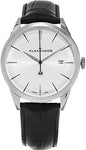 Alexander Heroic Sophisticate Wrist Watch For Men - Black Leather Stainless Steel Analog Swiss Watch - Silver White Dial Date Mens Designer Watch A911-02