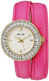 SO&CO New York Women's 5070.3 SoHo Crystal Accent Watch With Pink Double-Wrap Leather Band