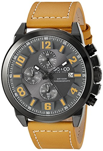 SO&CO New York Men's 5212.3 Monticello Quartz Date Chronograph Luminous Hands Brown Leather Strap Watch