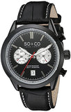 SO&CO New York Men's 5056.2 Monticello Quartz Dual Time Date Black Leather Band Watch