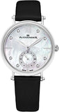 Alexander Monarch Roxana Stainless Steel White Mother of Pearl DIAMOND Large Face Watch For Women - Swiss Quartz Black Satin Leather Band Elegant Ladies Dress Watch AD201-01