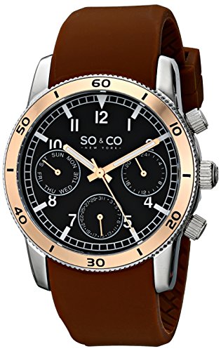 SO&CO New York Men's 5018B.3 Yacht Club Quartz Day and Date Brown Rubber Strap Watch